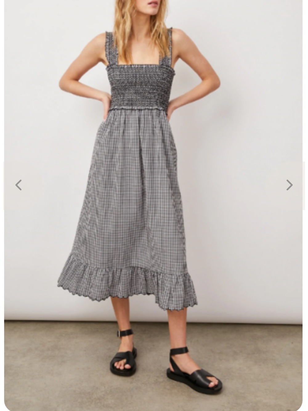 NWT Rails Rumi Smocked Gingham Midi Dress in Black and White